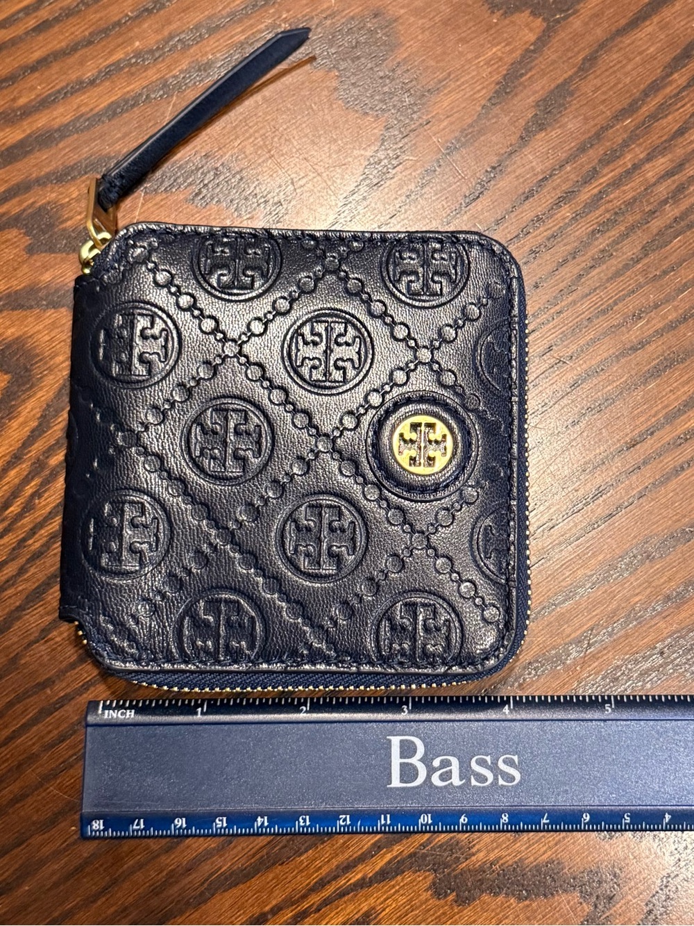Tory Burch Navy Monogram Logo Zip Wallet with Gold Hardware - Picture 8 of 9